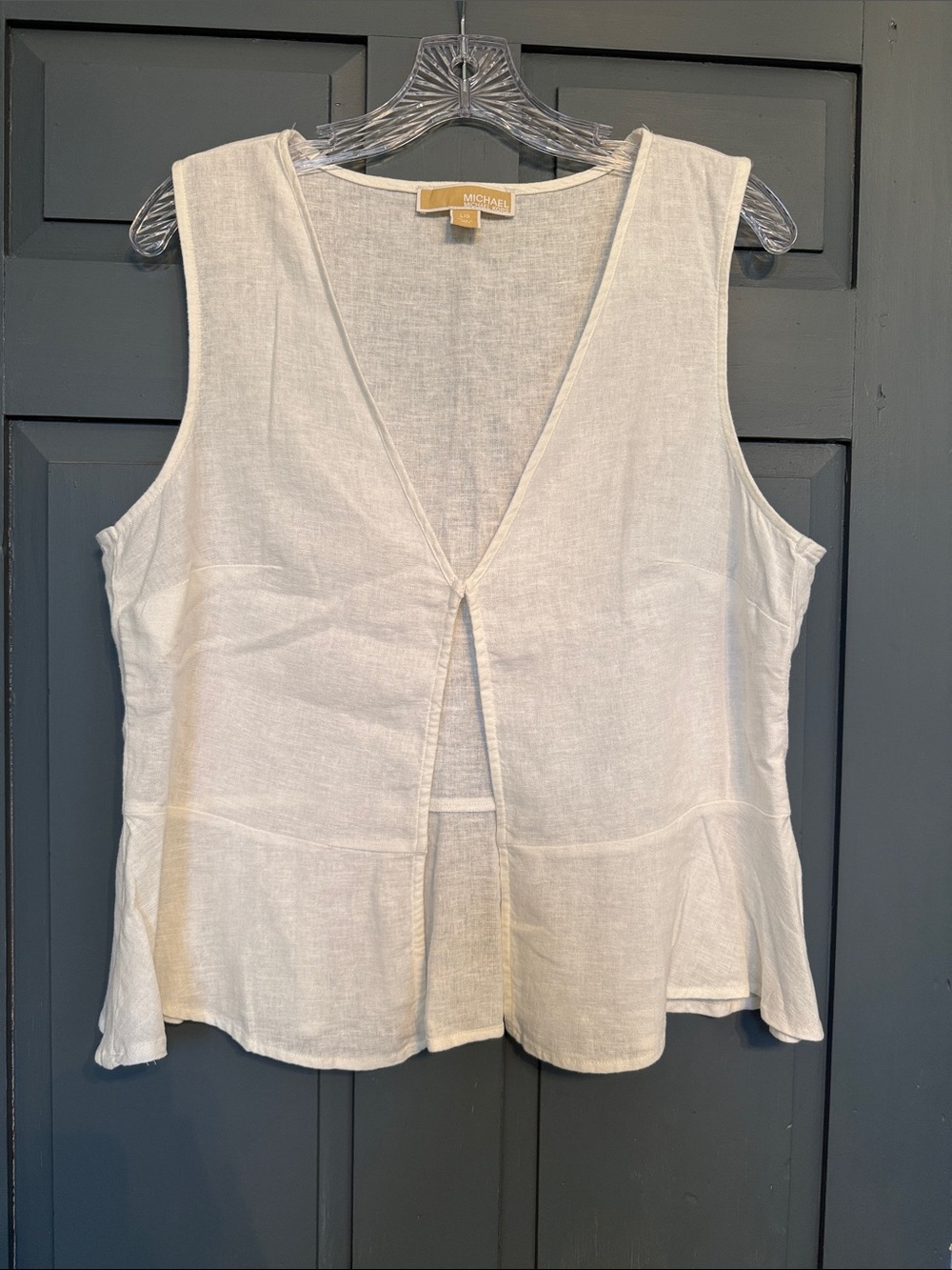 Michael Kors Cream Sleeveless Linen-Blend V-Neck Vest